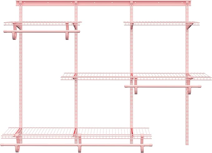 PROWORX 4-6 Ft. Pink Custom Insert Wire Closet Organizer System Kit | Adjustable Wall Mounted Metal Wire Closet Shelving System, Closet Shelves with Hanging Rods for Pantry Laundry Mudroom