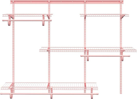 PROWORX 4-6 Ft. Pink Custom Insert Wire Closet Organizer System Kit | Adjustable Wall Mounted Metal Wire Closet Shelving System, Closet Shelves with Hanging Rods for Pantry Laundry Mudroom
