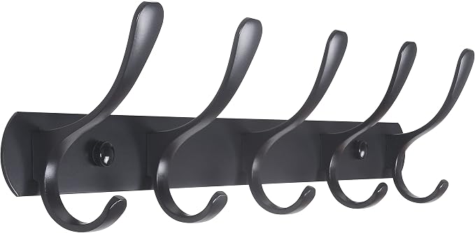 SKOLOO Coat Rack Wall Mount - Modern, Metal Wall Coat Rack with 5 Hooks, Sturdy Wall Mounted Coat Hooks for Hanging Coat, Jacket, Clothes, Hat, Matte Black