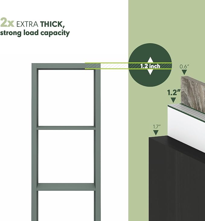 Furinno Cubicle Book Shelf, Vertical 5-Cube Bookshelf, Extra Thick Horizontally & Vertically Reversible Bookcase with Open Back, 14.6" x 16" x 72", for Living Room, Bedroom, Home Office, Sage Green