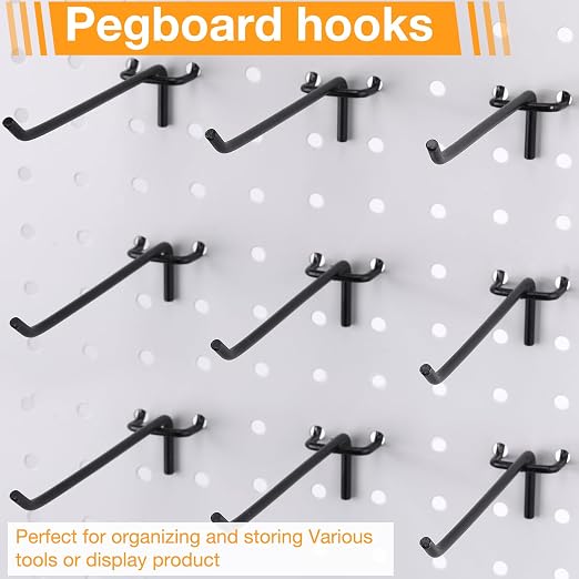 200 Pcs Peg Board Shelving Hooks Stainless Steel Hanging Board Pegs Wall Display Hooks Bulk for 1/8 1/4 Garage Storage Organizer Accessories (6 Inch,Black)