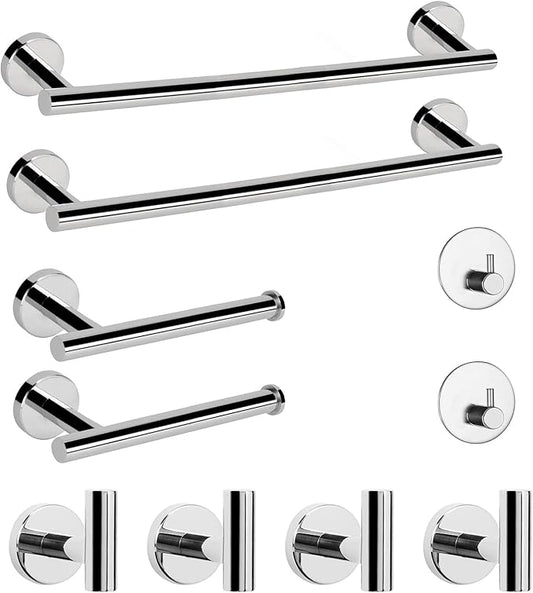 NearMoon Bathroom Hardware Set SUS 304 Thicken Stainless Steel-Towel Bar Set Include 16" Towel Rod, Toilet Paper Holder, Multifunctional Hooks Bathroom Accessories (Chrome Finish, 10 Pcs)
