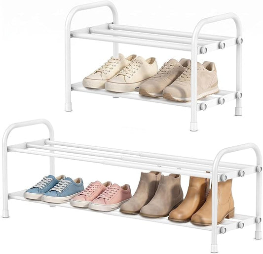 INSMART 2-Tier Expandable Shoe Rack:Stackable and Adjustable Shoes Organizer Storage Shelf, Sturdy and Durable Metal Structure Free Standing Shoe Rack for Closet Entryway Doorway, White