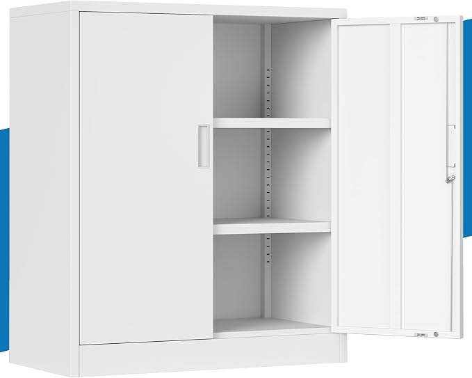 Metal Storage Cabinet, 36" Locking Cabinet with Adjustable Shelves for Garage, Office (White)