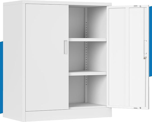 Metal Storage Cabinet, 36" Locking Cabinet with Adjustable Shelves for Garage, Office (White)