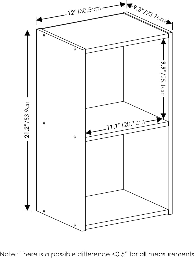 Furinno PASIR Book Shelf, 2-Tier Modern Bookshelf, Open Shelves Bookcase 9 x 12 x 21, Easy Assembly, for Living Room, Bedroom, Home Office, Blackwood
