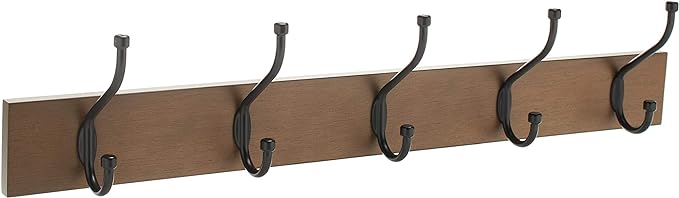 Amazon Basics Rectangular Farmhouse Wall-Mounted Coat Rack for Entryway and Bedroom, Storage Organizer, 5 Hooks, Barnwood | Farmhouse