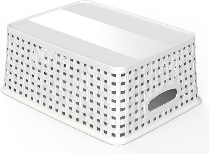 WYT Woven Plastic Storage Baskets, 6 Pack White Weave Bins Organizer, 10.1" x 7.55" x 4.1"