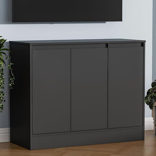 Housoul Buffet Cabinet with 3 Doors, Coffee Bar Cabinet with Storage, Black | Modern Kitchen Sideboard Cabinet, Storage Cabinet with Adjustable Shelves, Buffet Cabinet for Living Room, Kitchen