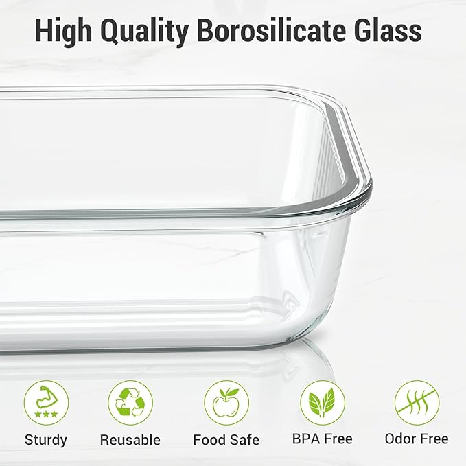Dealusy 10 Sets (20-Piece) 36 oz & 12 oz Glass Food Storage Containers with lids, Airtight Leak-proof Glass Meal Prep Containers with Lids, Microwave Oven Freezer Dishwasher Safe, Blue