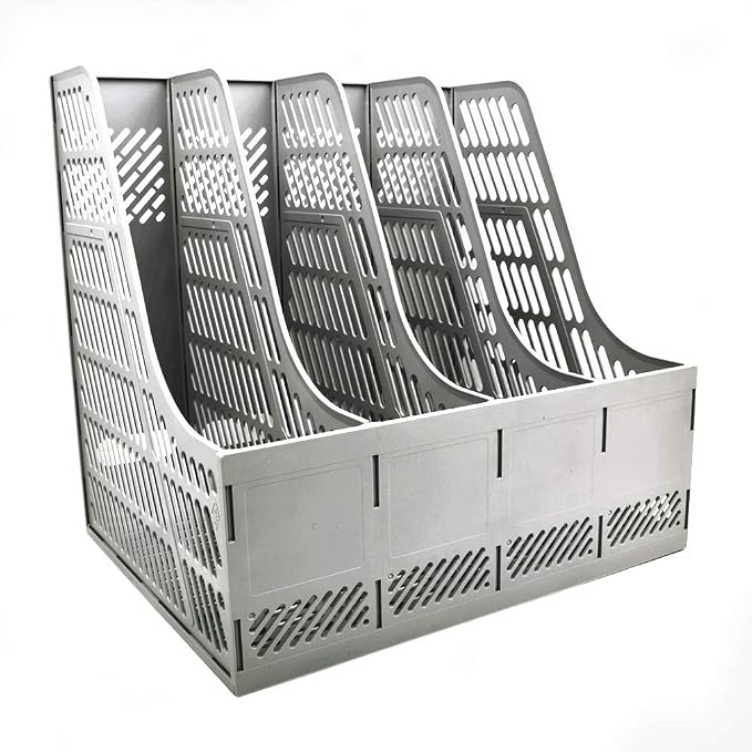SAYEEC Sturdy Magazine Holder Organizer Desktop 4 Compartment File Holders Frames File Dividers Document Storage Rack Literature Organizer for Office Home School Gray