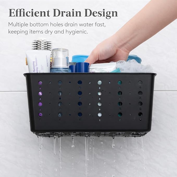 Lifewit Shower Caddy Portable, Caddy Organizer with Handle and Adjustable Dividers, Plastic Shower Basket for Dorm Room Essentials, College, Bathroom, Black, 1 Pack