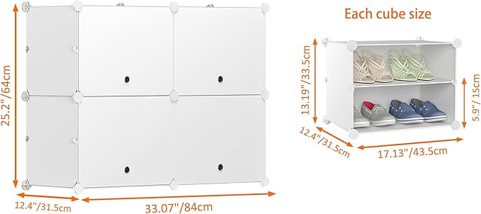 HOMIDEC Shoe Rack Organizer 16 Pair Modular Shoe Storage Cabinet for Closet | PP Plastic, Sturdy Steel Frame, Waterproof, Dustproof, Easy Clean, Shoe Shelves for Closet Garage Hallway Bedroom Entryway
