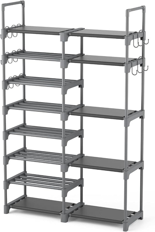 ROJASOP Shoe Rack, Shoe Storage Organizer for Closet Entryway Garage Bedroom, 8 Tier Tall Metal Shoe Shelf for 26-32 Pairs Boots & Shoes, Adjustable Shoe Stand for Small Space