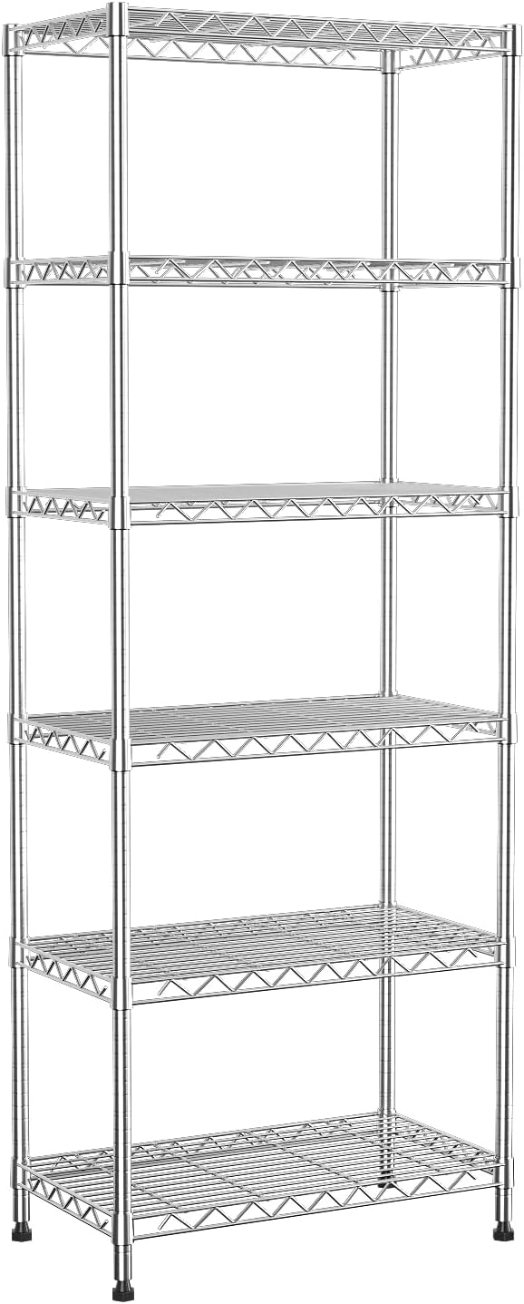 6-Tier Wire Shelving Unit,Metal Shelf Racks with Lockable Wheels,Chrome | 21.3" Wx11.4 Dx73 H,Height Adjustable Storage Shelves for Narrow Space/Laundry/Bathroom/Kitchen/Pantry/Closet