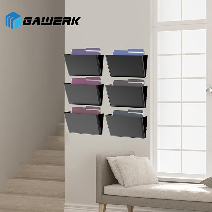 Gawerk Clear Acrylic Single Pocket, Plastic Hanging Wall Mount File Holder for Office Home (Black, 4 Pack)