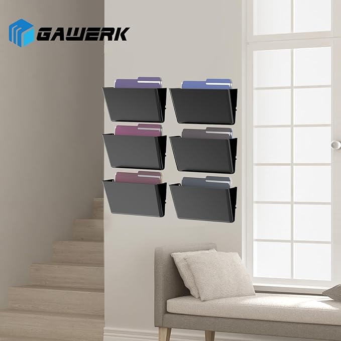 Gawerk Clear Acrylic Single Pocket, Plastic Hanging Wall Mount File Holder for Office Home (Black, 3 Pack)