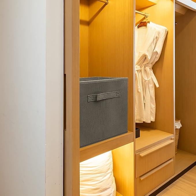 storage bins collapsible storage bins，cube storage organizer （Pack of 3） 10.5*10.5*11inch，For home and office Collapsible Closet Shelf Organizers, Drawer Organizers(Grey)