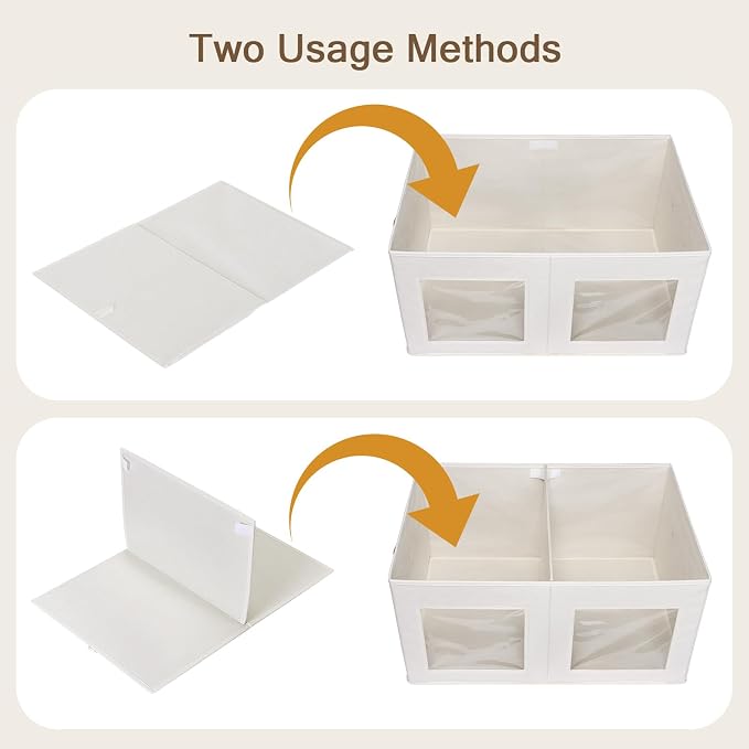 Univivi Large Storage Boxes with Lids, Collapsible Foldable Storage Bins for Clothes, [2-Pack] Fabric Storage Cubes with Handles, Closet Organizers for Home, Bedroom (Beige, 24” x 17” x 12") | 24 x 17 x 12 In Foldable Storage Boxes with Handles, Clear ...
