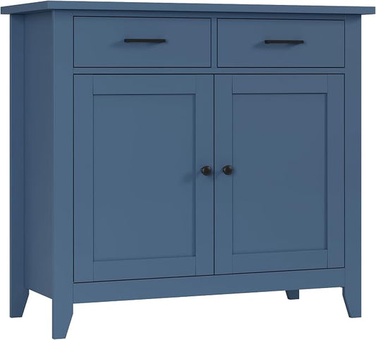 HORSTORS Farmhouse Kitchen Storage Cabinet, Small Buffet, Coffee Bar, Blue | Buffet Sideboard with 2 Drawers & 2 Doors, 35.8"W Coffee Table, Sapce-saving Kitchen Cabinet for Dining Living Room, Entryway