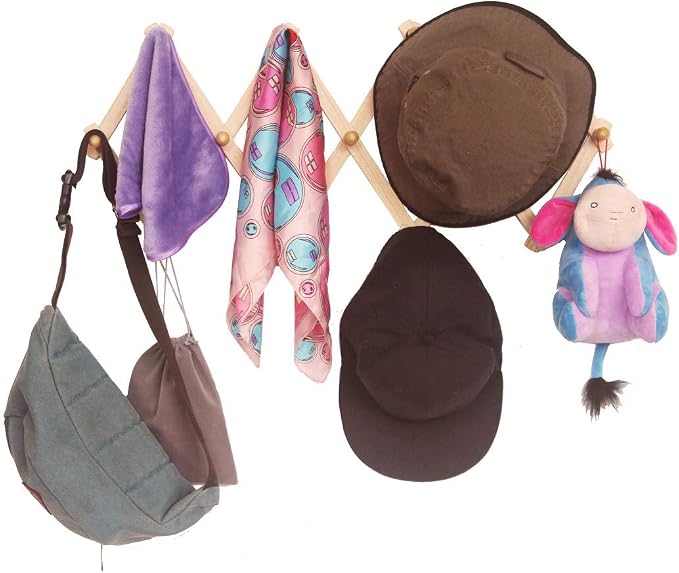 AMAPON Accordion Wall Hanger Expandable Coat Hat Rack 13 Peg Hook Mug Cap | Hang Hats Jackets Coffee Mug Purses Necklaces Towels Cap Leash Scarves Data Line Kitchenware