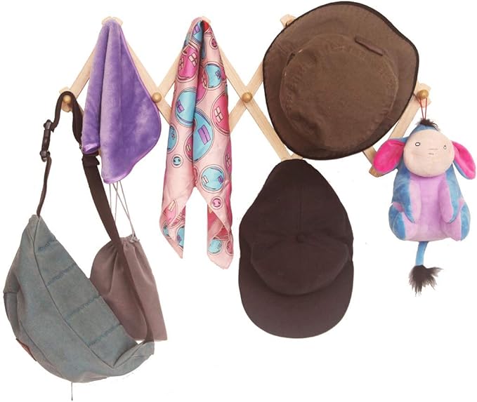 AMAPON Accordion Wall Hanger Expandable Coat Hat Rack 10 Peg Hook 2 Pack | Hang Hats Jackets Coffee Mug Purses Necklaces Towels Cap Leash Scarves Data Line Kitchenware