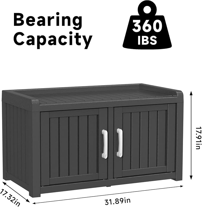 ROJIK Shoe Cabinet Storage Bench Indoor Outdoor, Waterproof UV-Resistant Resin Entryway Furniture with Adjustable Shelves for Hallway, Living Room and Bedroom (Double Door,Black)