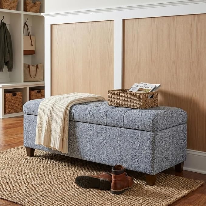HomePop Ainsley 40" Storage Ottoman Bench - Blue Gray Woven Fabric