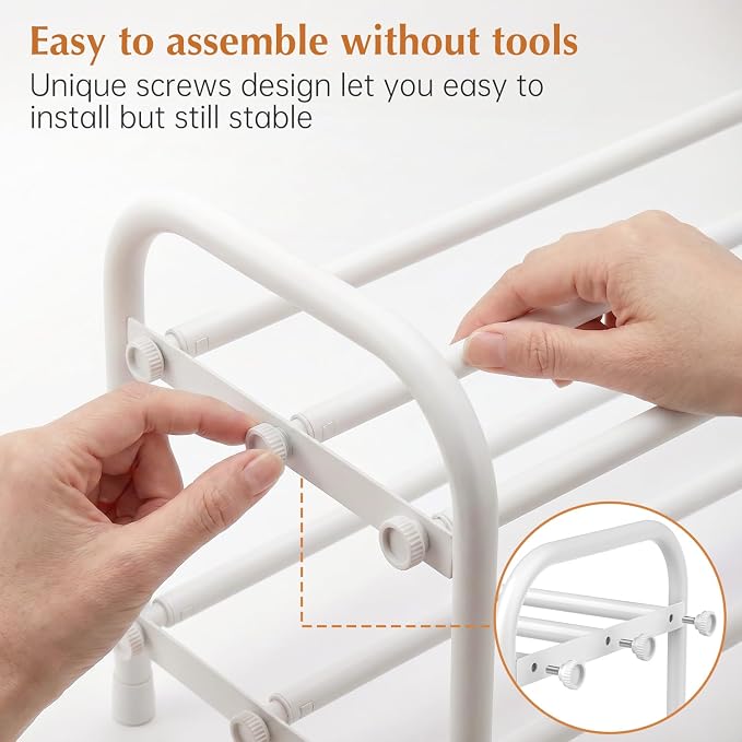INSMART 2-Tier Expandable Shoe Rack:Stackable and Adjustable Shoes Organizer Storage Shelf, Sturdy and Durable Metal Structure Free Standing Shoe Rack for Closet Entryway Doorway, White