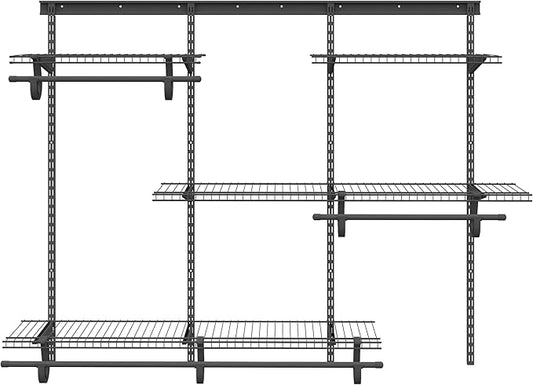 PROWORX 4-6 Ft. Charcoal Gray Custom Wire Closet Organizer System Kit | Adjustable Wall Mounted Metal Wire Closet Shelving System, Closet Shelves with Hanging Rods for Pantry Laundry Mudroom