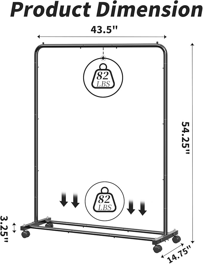 Simple Trending Clothing Rack for Hanging clothes, Portable Garment Rack with Bottom Shelf, Metal Clothes Rack on Wheels for Bedroom, Laundry Room, Black