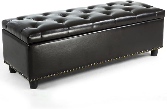 BELLEZE Storage Ottoman, Tufted Ottoman with Close Hinge, Foot Rest for Living Room (Dark Brown, 47 inch)