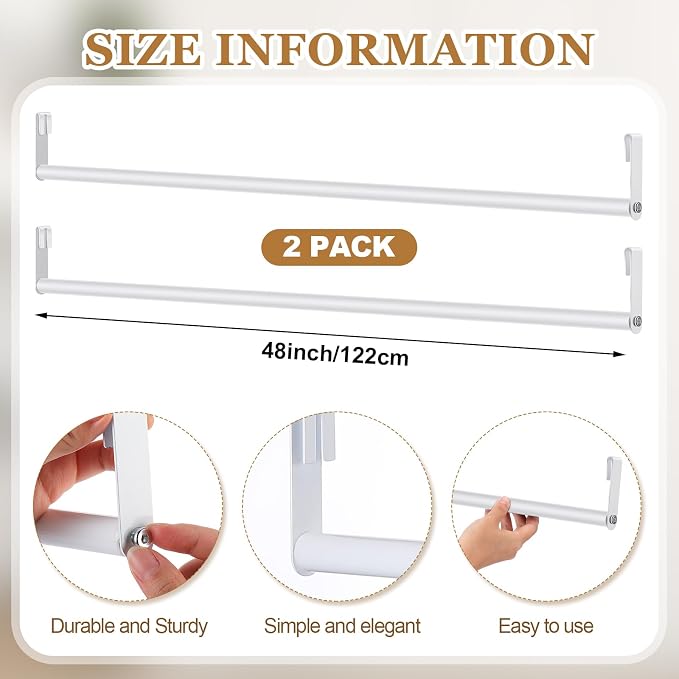 2 Pack Wire Shelving Garment Hanger Bar Wire Shelving Accessories Industrial Closet Clothes Rods for Home Retail Store(White,48 Inch)