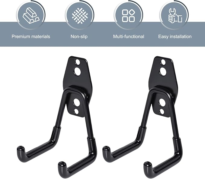 2 PCS Garage Storage Utility Hooks, Heavy Duty Metal Wall Mount Hooks, U Hook Garage Garden Tool Organizer, Fit for Cord, Ladders, Bikes, Tools, Bulky Items (Black)