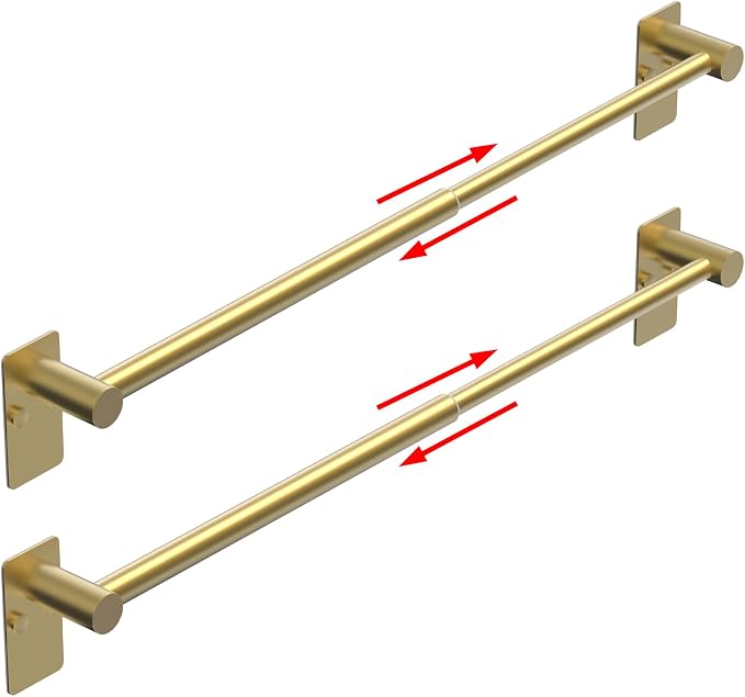 Towel Bar, 14inch to 25inch Adjustable Towel Holder Rod, Self Adhesive Wall Mounted Hand or Body Towel Rack for Bathroom Kitchen, Stainless Steel Organizer Single Bar (Gold, 2 Pack)