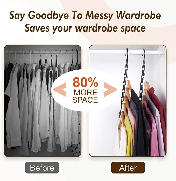 HOUSE DAY 10 Pack Space Saving Hangers, Black, Premium Smart Hanger | Closet Organizers and Storage, Sturdy Cascading Hangers with 5 Holes for Heavy Clothes, College Dorm Room Essentials