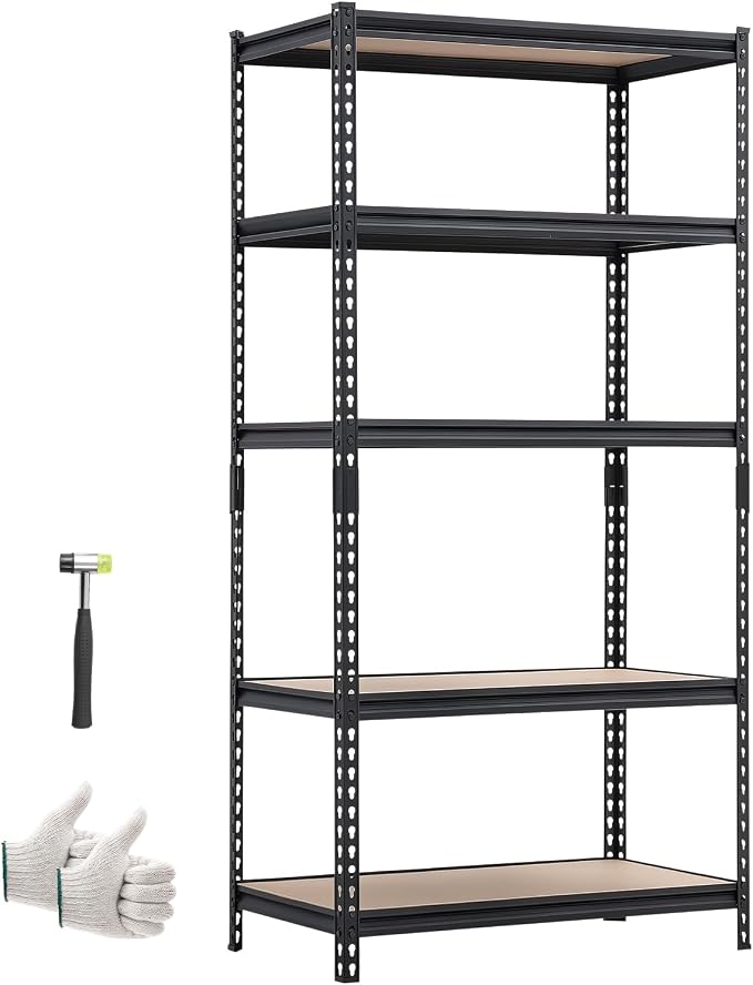 VEVOR Storage Shelves, 5-Tier Adjustable, 2000 lbs Capacity, Heavy Duty Garage Storage Shelving Unit, Metal Utility Rack Shelf, for Garage Warehouse Basement Kitchen, 36.34" W x 16.34" D x 71.38" H