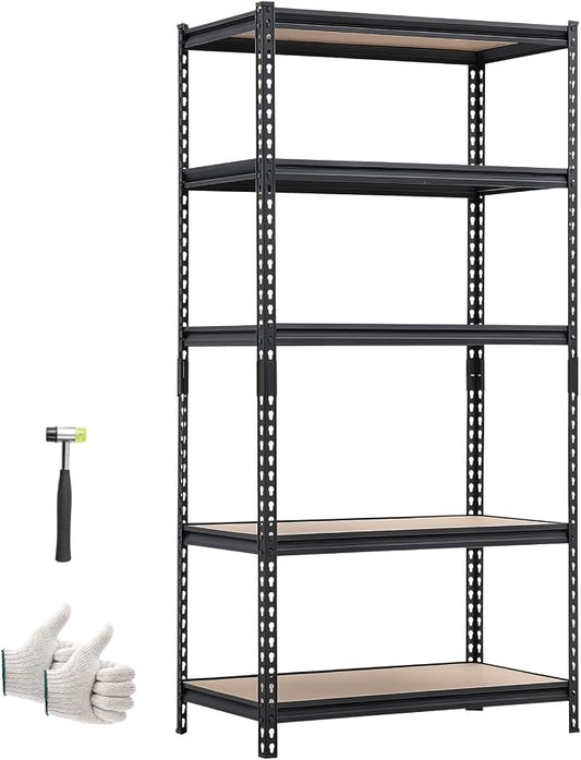 VEVOR Storage Shelves, 5-Tier Adjustable, 2000 lbs Capacity, Heavy Duty Garage Storage Shelving Unit, Metal Utility Rack Shelf, for Garage Warehouse Basement Kitchen, 36.34" W x 16.34" D x 71.38" H