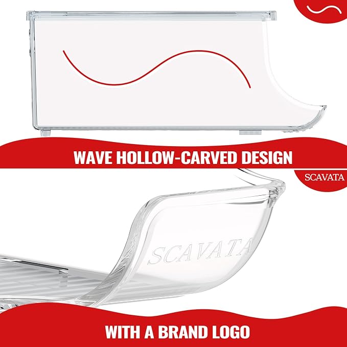 SCAVATA 4 Pack Stackable Refrigerator Organizer, Soda Can Dispenser Pop Cans Container Beverage Holder with Lid for Fridge, Freezer, Kitchen, Clear Plastic Storage Bins-Holds 10 Cans Each