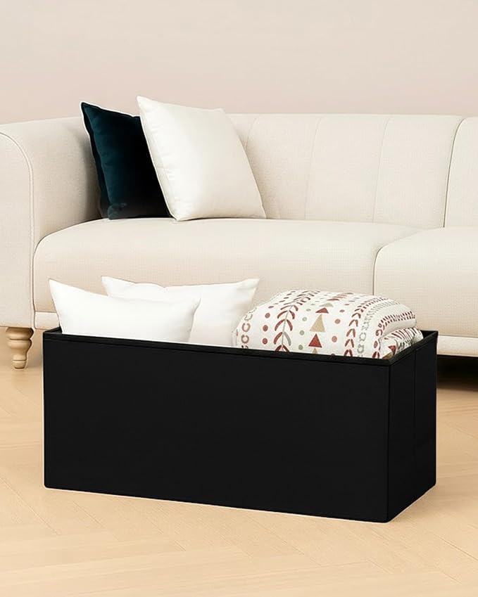 B FSOBEIIALEO Storage Ottoman Cube Folding Tufted Ottomanse, Storage Boxes Footrest for Bedroom, Luxury Velvet Fabric 30 * 15 * 15 Inches Black