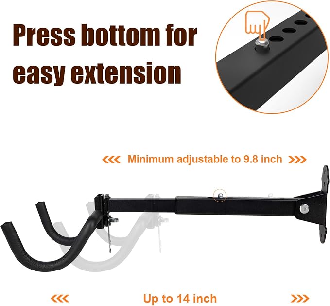 Bike Wall Mount Hanger, Garage Bike Rack for Indoor Bicycle Storage in Garage Home, Horizontal Bike Holder for Road Bikes, Mountain Bikes, Hybrid Bikes