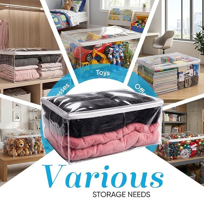 Handy Laundry Comforter Storage Bag – Large 90L Clear Zippered Organizer for Blankets, Bedding, Clothes & Pillows, Durable Plastic Storage for Closet, Moving, Under Bed – Dust & Moisture Protection