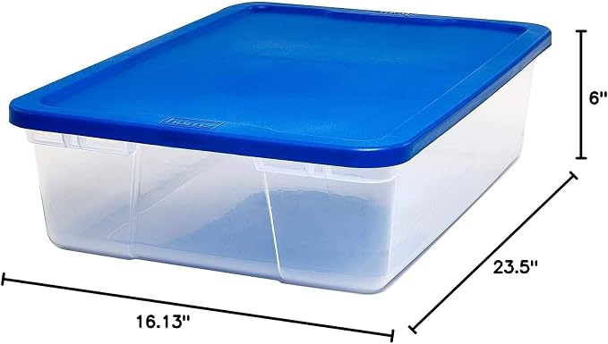 HOMZ Snaplock Clear Storage Bin with Lid, Medium-28 Quart, Blue, 2 Count