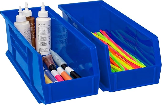 Akro-Mils 30234 AkroBins Plastic Storage Bins, 15"x5"x5", Blue, 12-Pack | Space-Saving Stackable Bins for Garage, Pantry, Craft Organization