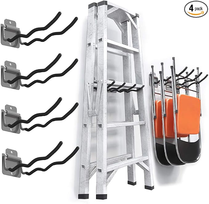 TORACK Garage Hooks Tool Organizer, 4 Pack Heavy Duty Steel 12" Wave Hooks, Wall Mount Garage Storage Utility Hook for Car Tires, Ladder, Chairs, Power Tools, Garden Tools