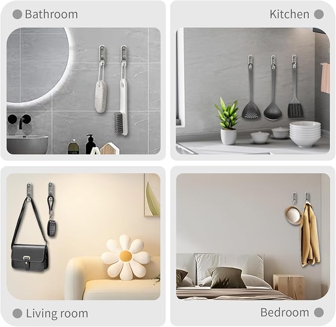 2PCS Foldable Wall Hooks, Flip Down Design with 40 lbs Heavy-Duty Capacity, Retractable Wall Hooks for Bathroom, Bedroom & Entryway Space Saving (Silver)