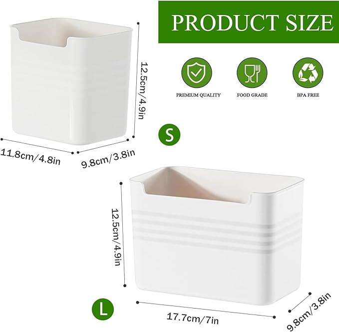 6 Pack Refrigerator Organizer Box, Plastic Refrigerator Side Door Storage Containers, Space-Saving Organizer Bins for Refrige, Refrige Drawers for Fruit and Vegetable (White,S×6)