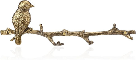 Hicarer Metal Bird Coat Hooks Antique Gold Bird Hangers and Key Holder Animal Theme Hooks for Entryway Bathroom Bedroom