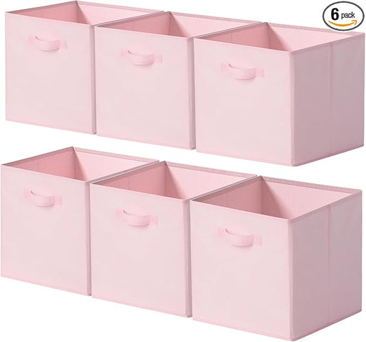 Cupic Cupid 13x13 Storage Cubes, 6 Pack Open Storage Bins with Handles, Storage Cube Organizer for Clothes and Toys, Collapsible Cube Bins for Closet, Shelves, Offices, Pink
