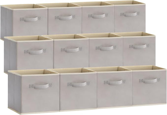 Lifewit Storage Cubes, Foldable Decorative Fabric Storage Baskets for Organizing Home Organizers with Handles for Shelves, Closet, 13 Inch Bins, 36L Light Gray, 12 Packs